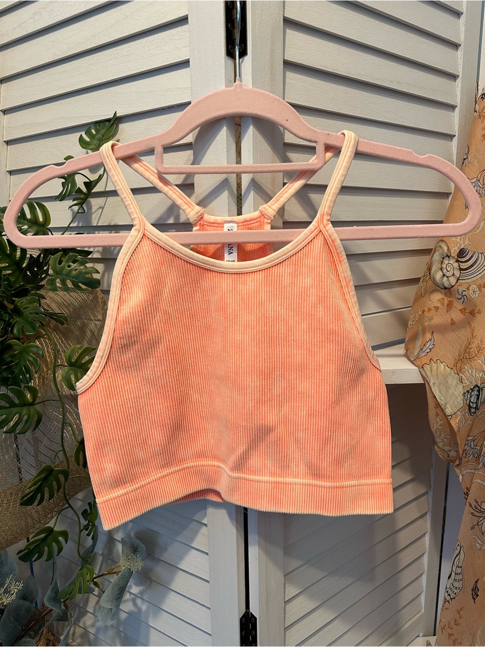 Soft Ribbed Acid Wash Coral Crop Brami by Zenana